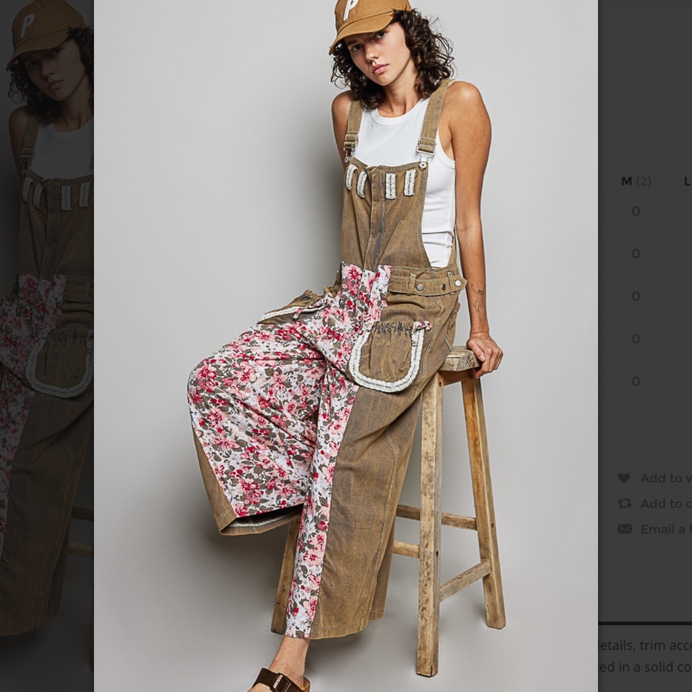POL Brown Floral-Panel Overalls
